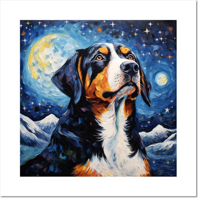 Greater Swiss Mountain Dog Starry Night Wall Art by NatashaCuteShop